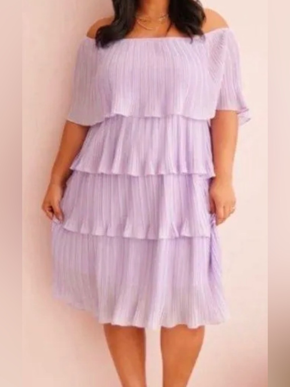 NWT ARULA Soft Lavender Off-Shoulder Tiered Dress size A - XL - 16